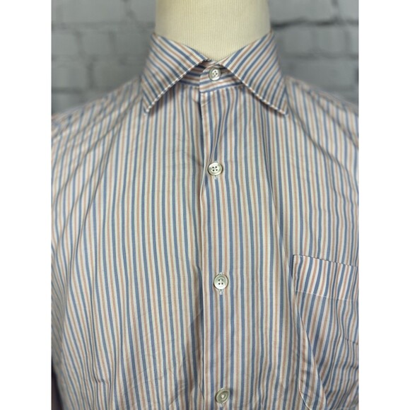 Solemare Maus Hoffman Dress Shirt Men 17/43 White,Orange,Blue Striped Button Up - Picture 5 of 8